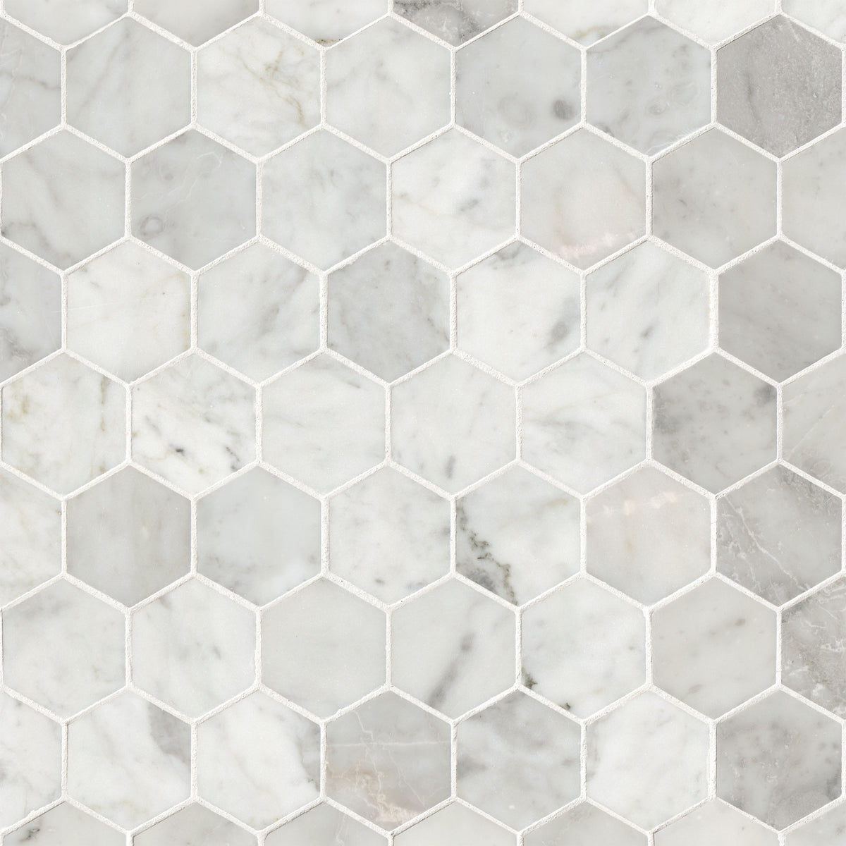 Carrara White 2" Hexagon Honed