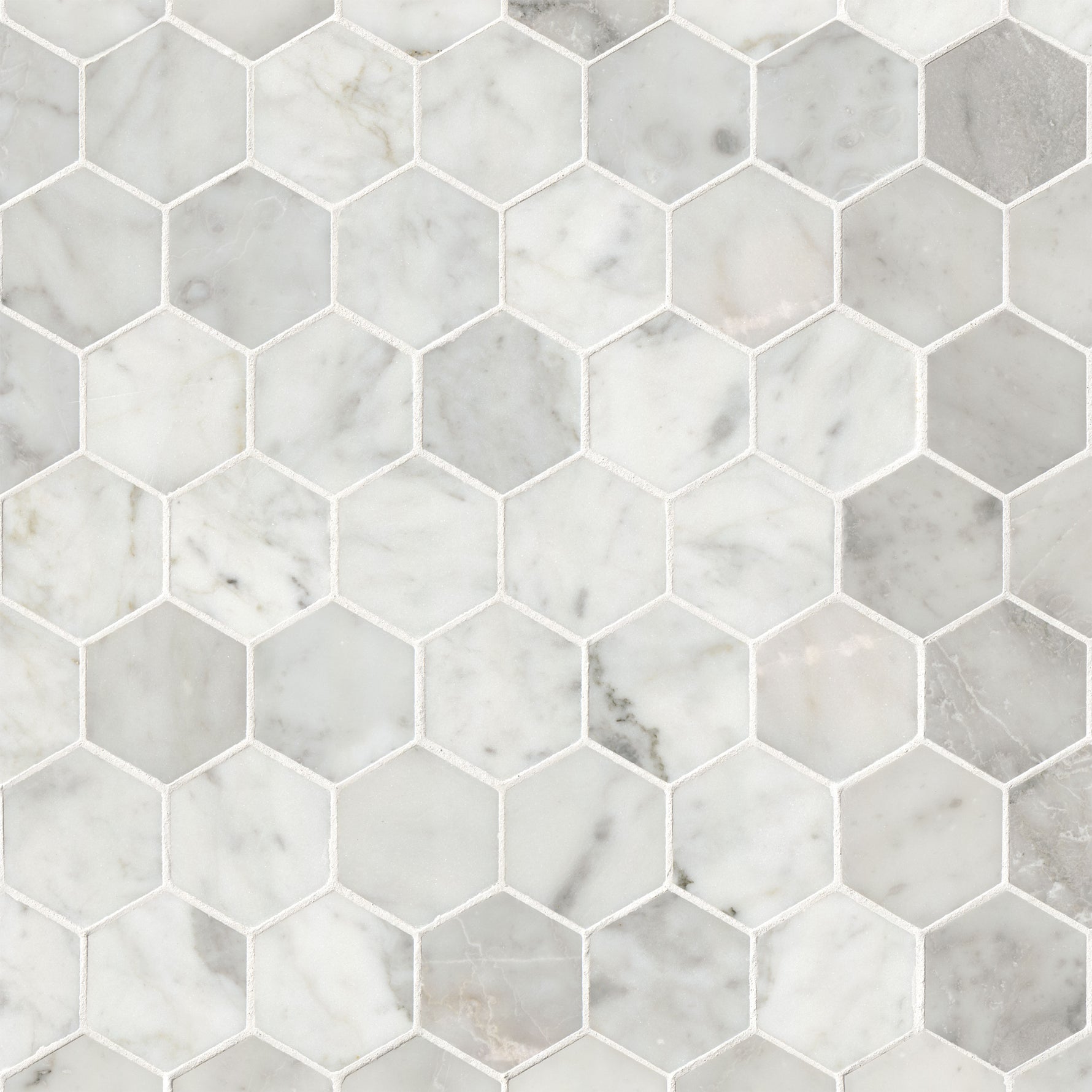 Carrara White 2" Hexagon Honed