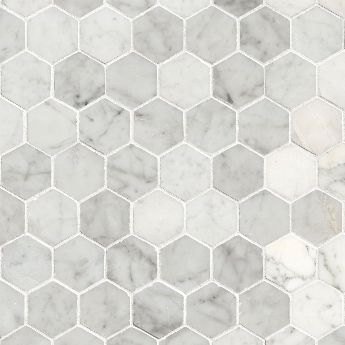 Carrara White 2" Hexagon Polished
