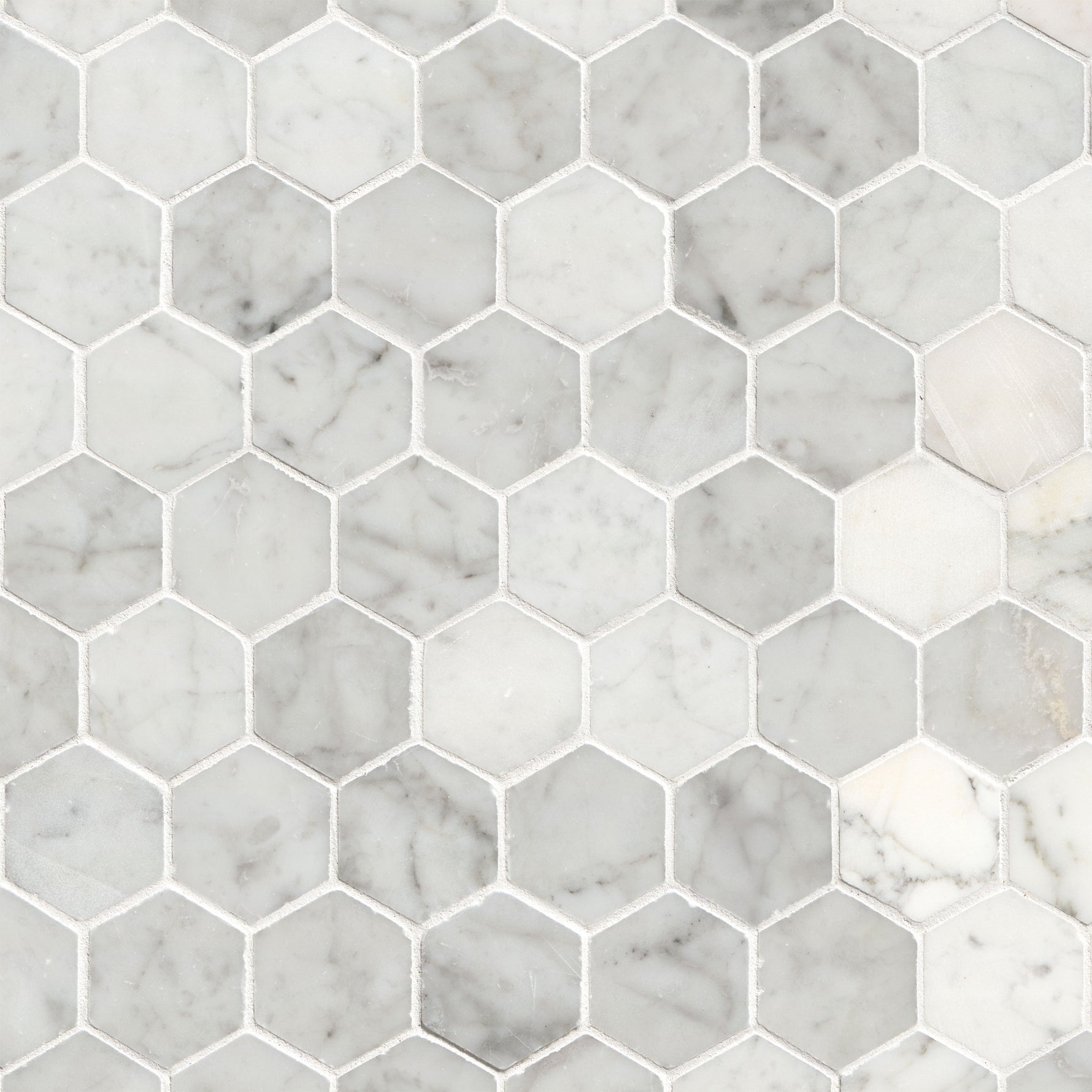 Carrara White 2" Hexagon Polished