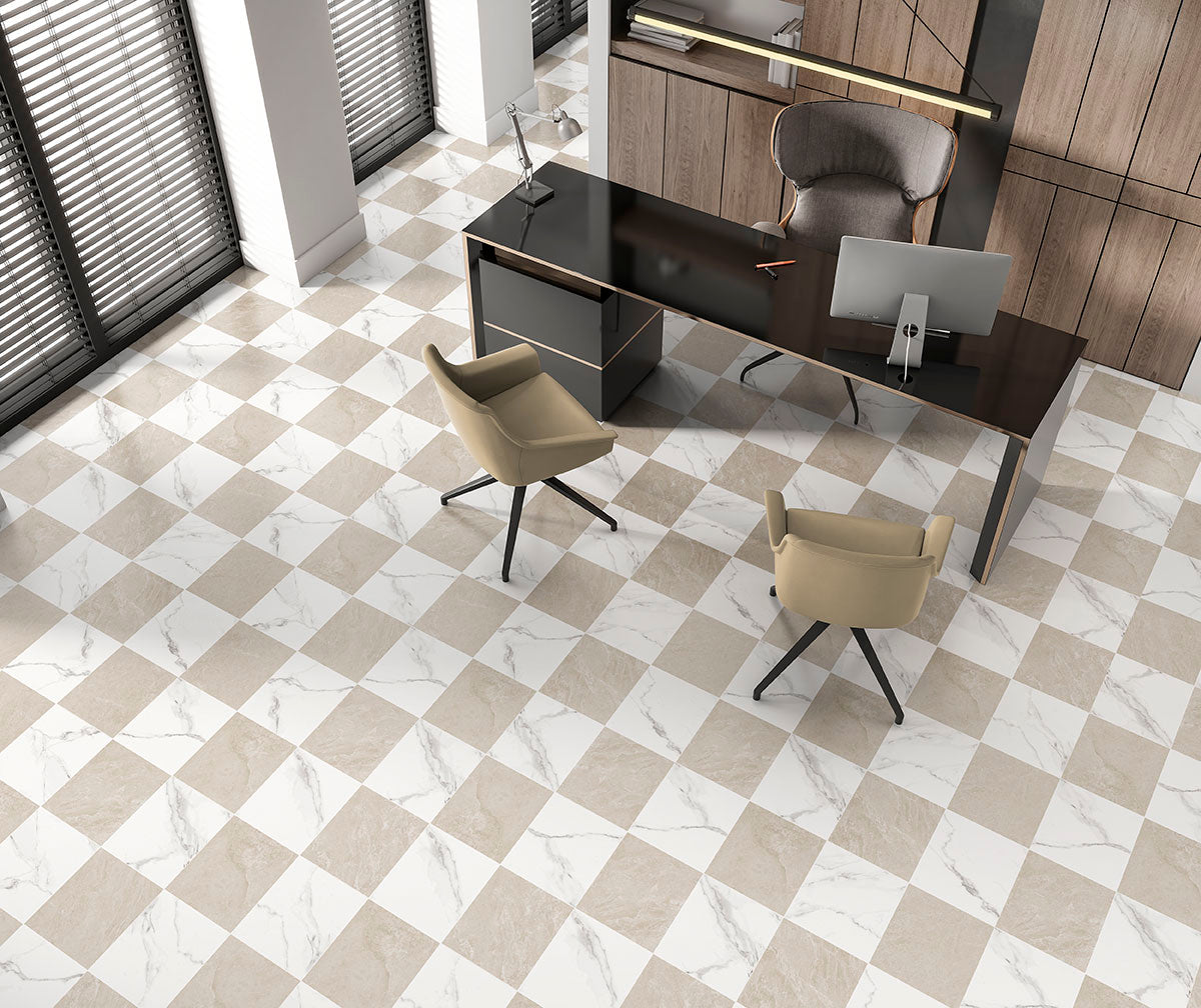 Casa Duet Calacatta Crema Checkered room scene