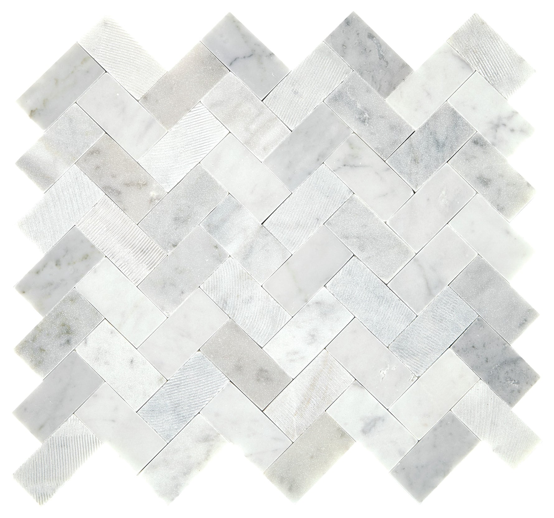 Daltile Minute Mosaix Carrara White herringbone stone mosaic