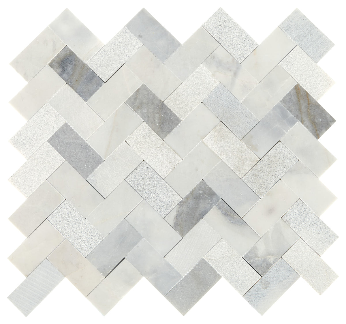 Daltile Minute Mosaix Stormy Mist herringbone stone mosaic