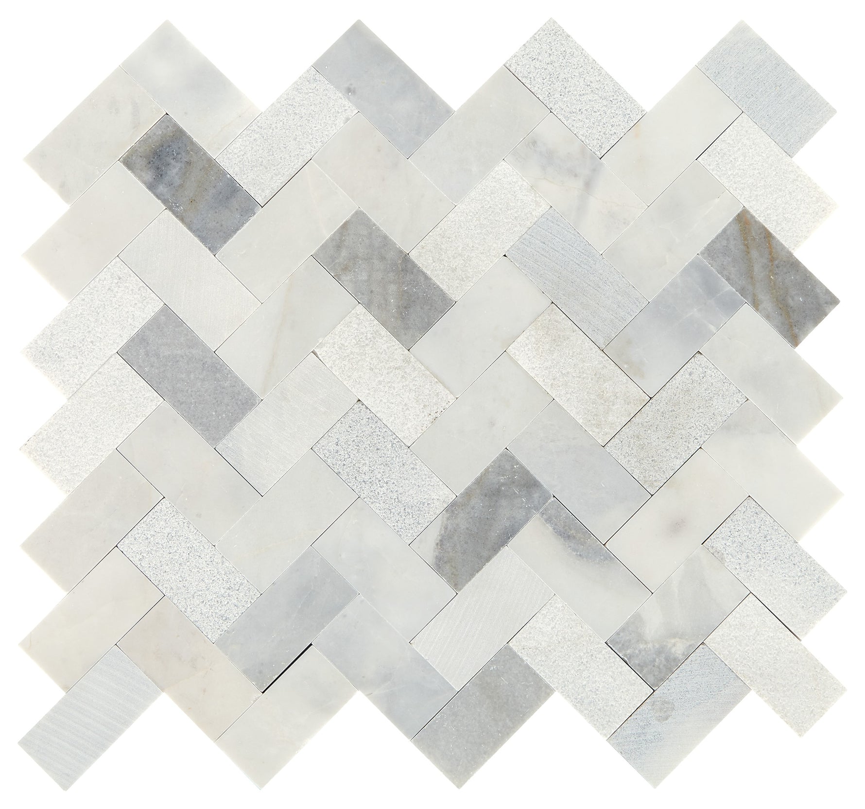 Daltile Minute Mosaix Stormy Mist herringbone stone mosaic