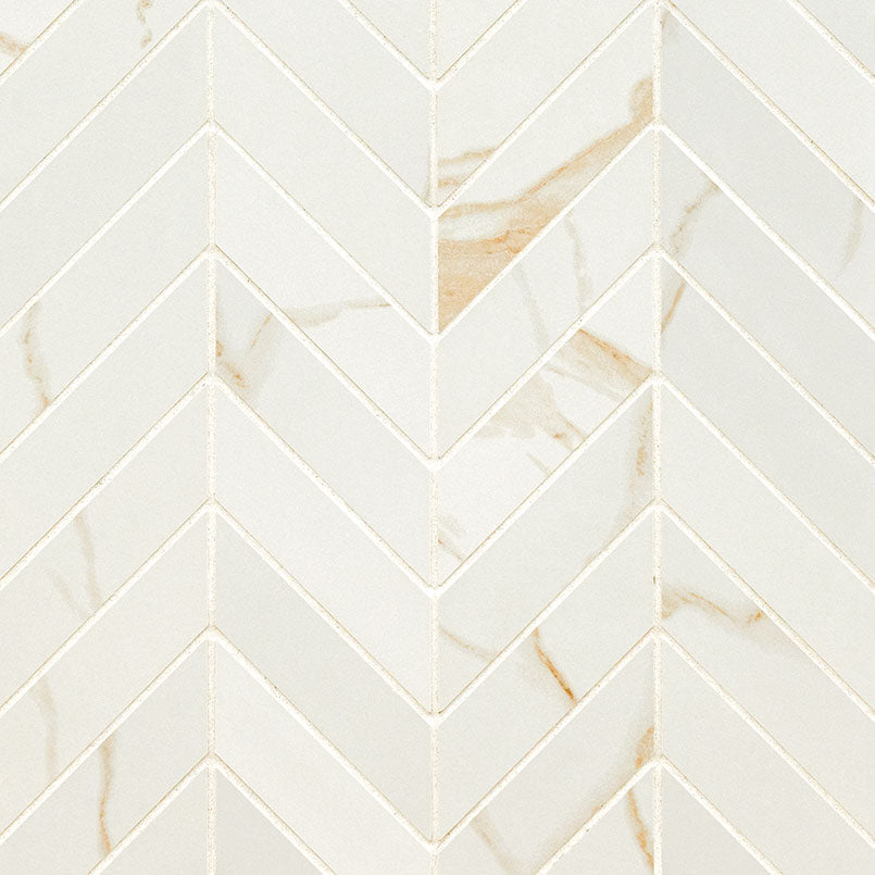 MSI Eden Marble-Look Porcelain Mosaics - Calacatta Chevron 12x15