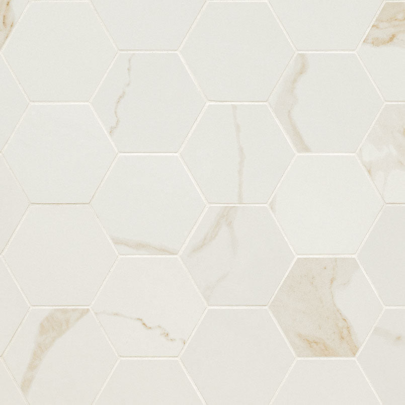 MSI Eden Marble-Look Porcelain Mosaics - Calacatta 3x3 Hexagon Matte