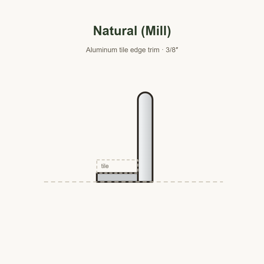 Natural mill aluminum tile edge trim