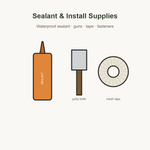 Tile sealant, putty knife and mesh tape supplies