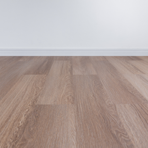 A close-up view of wood-look LVT flooring with a natural finish