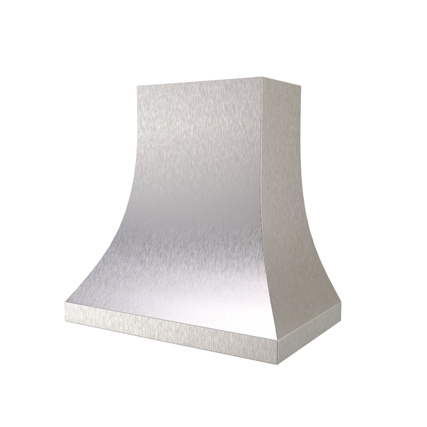 Rose Hill Cabinets Curved Metal Range Hood in Antique Steel — by Emerald Fern Finishes