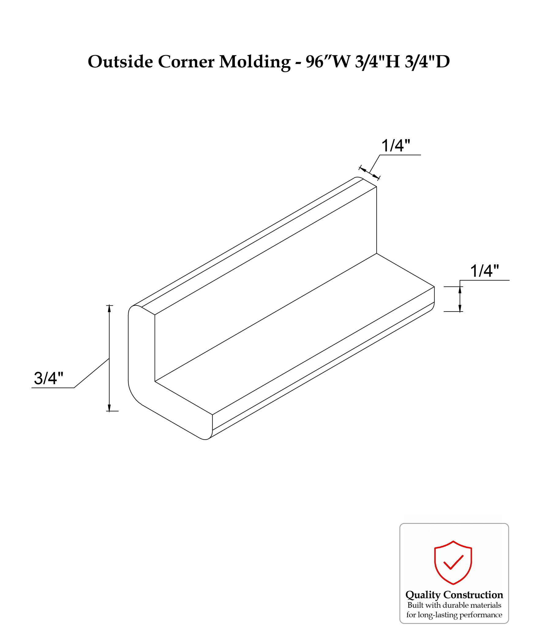 Rose Hill Studio Slim — Linen — Outside Corner Molding OCM8 - Specification Drawing