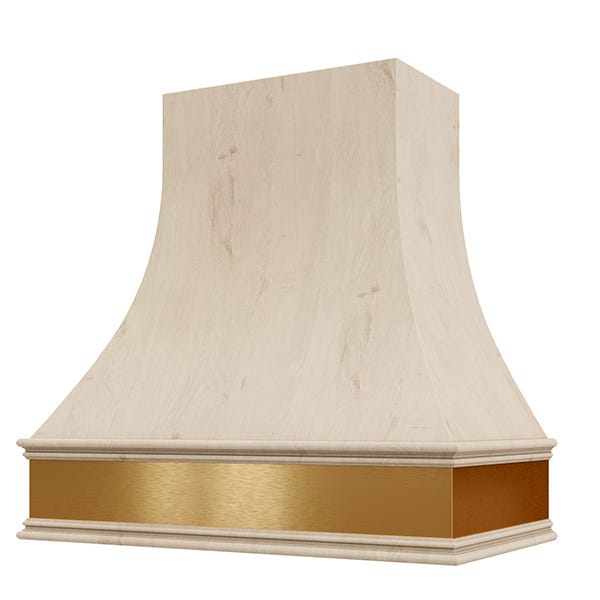 Rose Hill Cabinets Curved With Brass Apron Wood Range Hood — by Emerald Fern Finishes