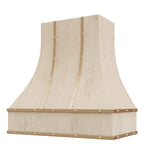 Rose Hill Cabinets Curved With Brass Strapping & Buttons Wood Range Hood — by Emerald Fern Finishes