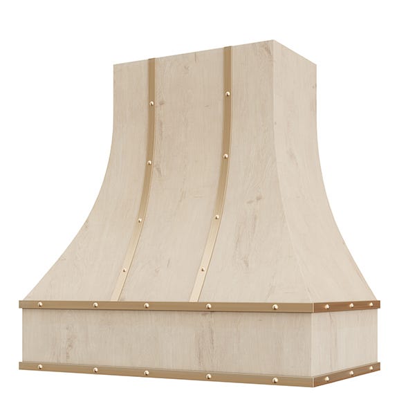 Rose Hill Cabinets Curved With Brass Strapping & Buttons Wood Range Hood — by Emerald Fern Finishes