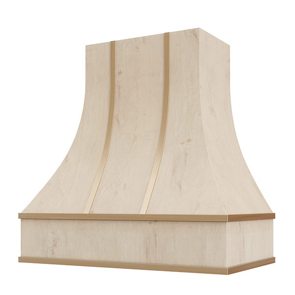 Rose Hill Cabinets Curved With Brass Strapping Wood Range Hood — by Emerald Fern Finishes
