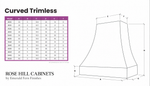 Rose Hill Cabinets Curved Trimless range hood dimensions in inches