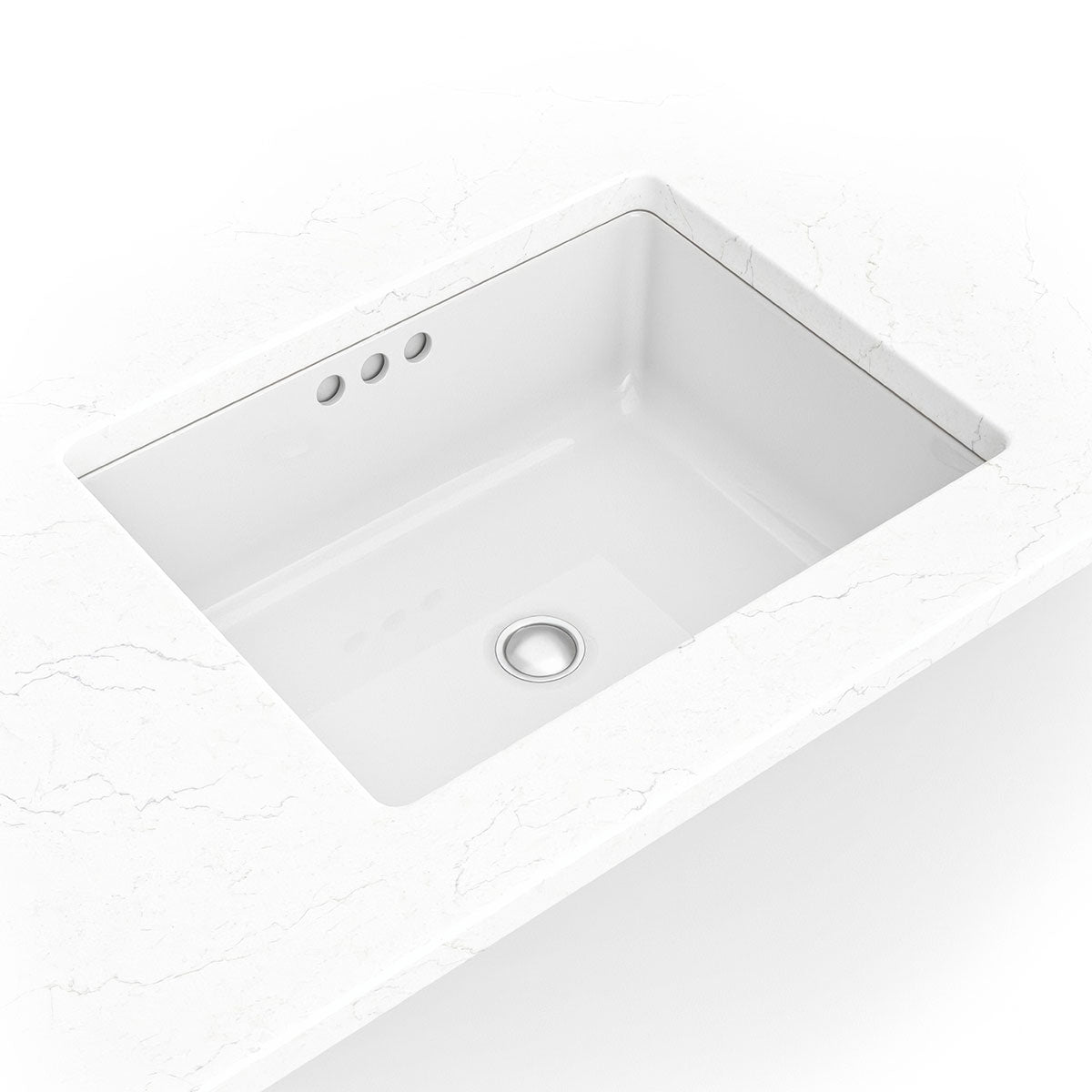 MSI white porcelain flat-bottom rectangular undermount bathroom sink installed in a vanity