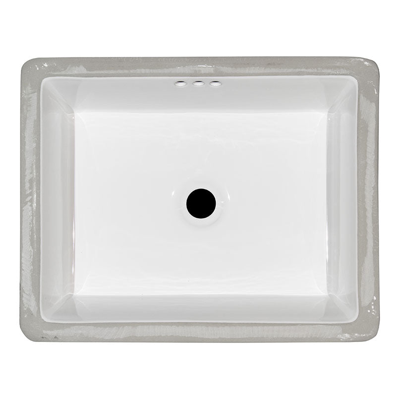 MSI white porcelain flat-bottom rectangular undermount bathroom sink, top view