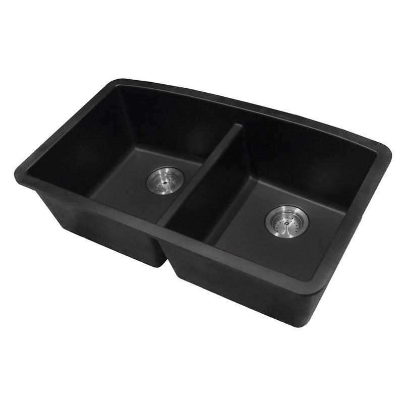 MSI quartz composite 50/50 double-bowl kitchen sink detail view