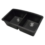 MSI quartz composite 50/50 double-bowl kitchen sink detail view