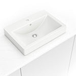 MSI white porcelain rectangular drop-in bathroom sink installed in a vanity
