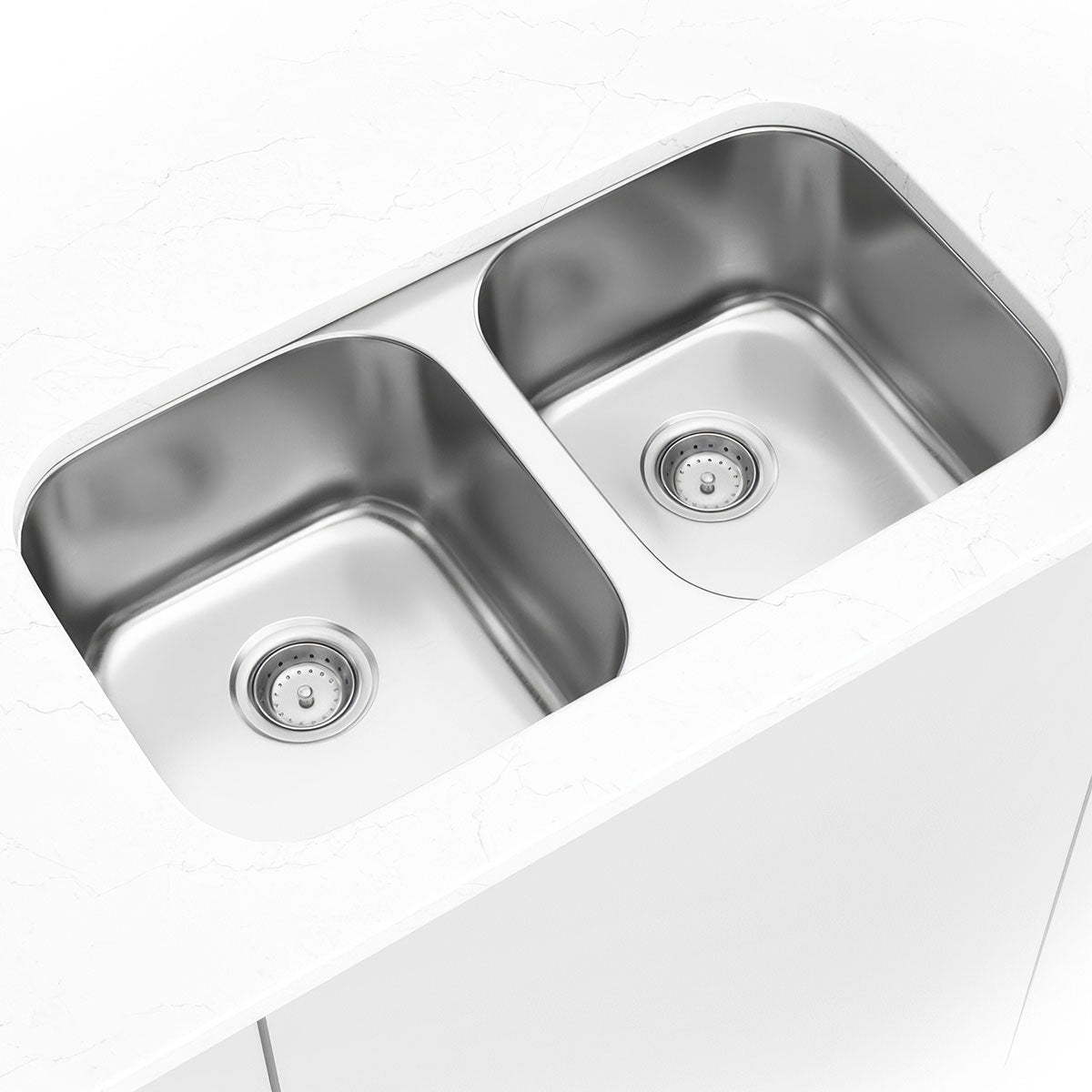 MSI 18-gauge 50/50 double-bowl undermount sink installed in a kitchen