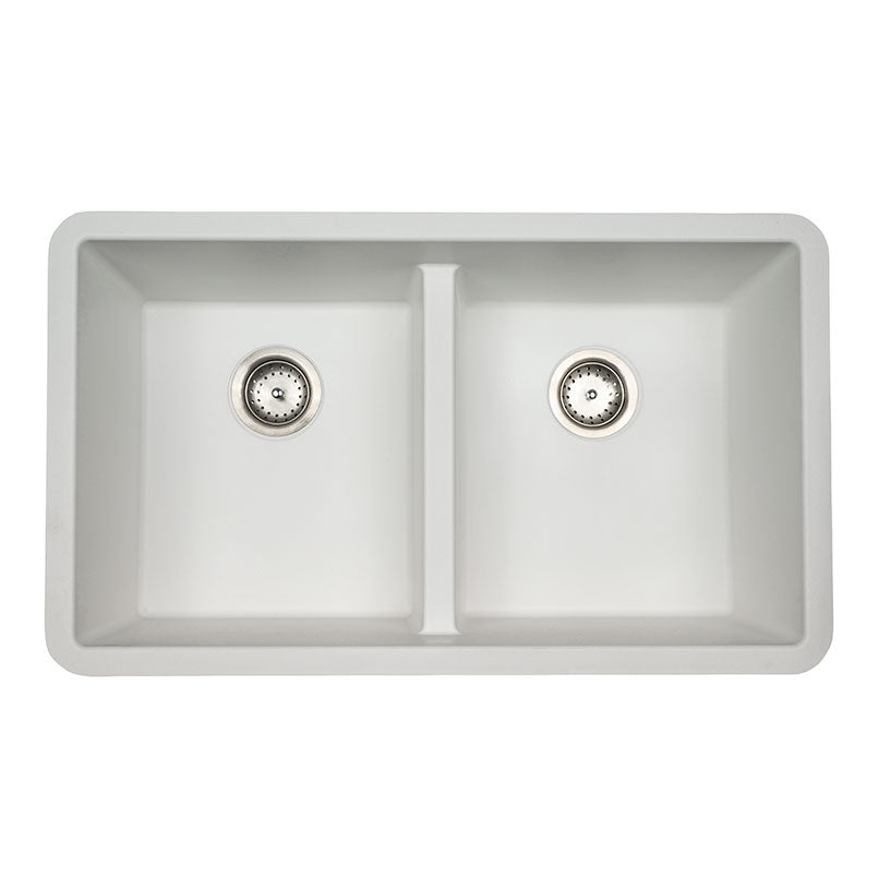 MSI matte white quartz composite 50/50 double-bowl undermount kitchen sink
