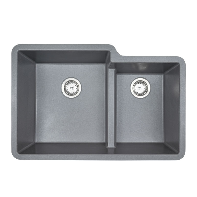 MSI matte gray quartz composite 60/40 double-bowl undermount kitchen sink