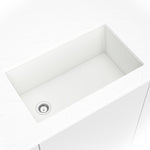 Matte white quartz single-bowl kitchen sink shown in a kitchen scene