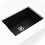 Matte black quartz bar and prep sink shown in a kitchen scene