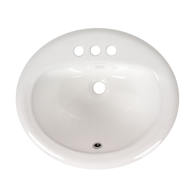 MSI white porcelain oval drop-in bathroom sink, top view