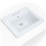 MSI white porcelain rectangular drop-in bathroom sink installed in a vanity