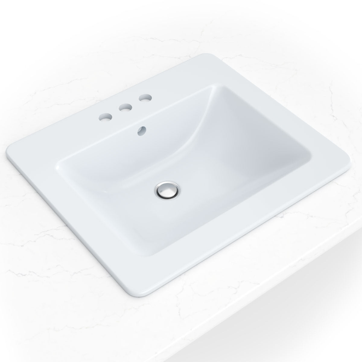 MSI white porcelain rectangular drop-in bathroom sink installed in a vanity