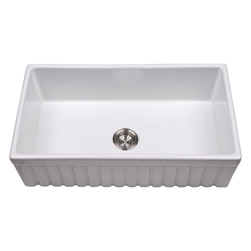 MSI Fireclay Farmhouse Single-Bowl Apron Kitchen Sink - reversible apron front view