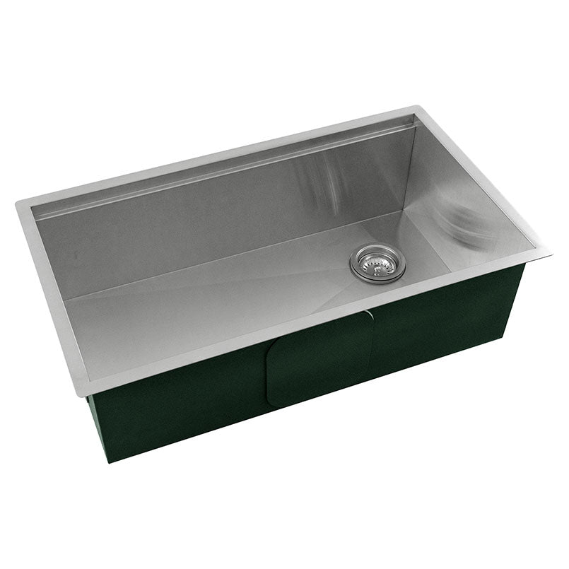 Detail of MSI 16-gauge workstation sink ledge and accessories
