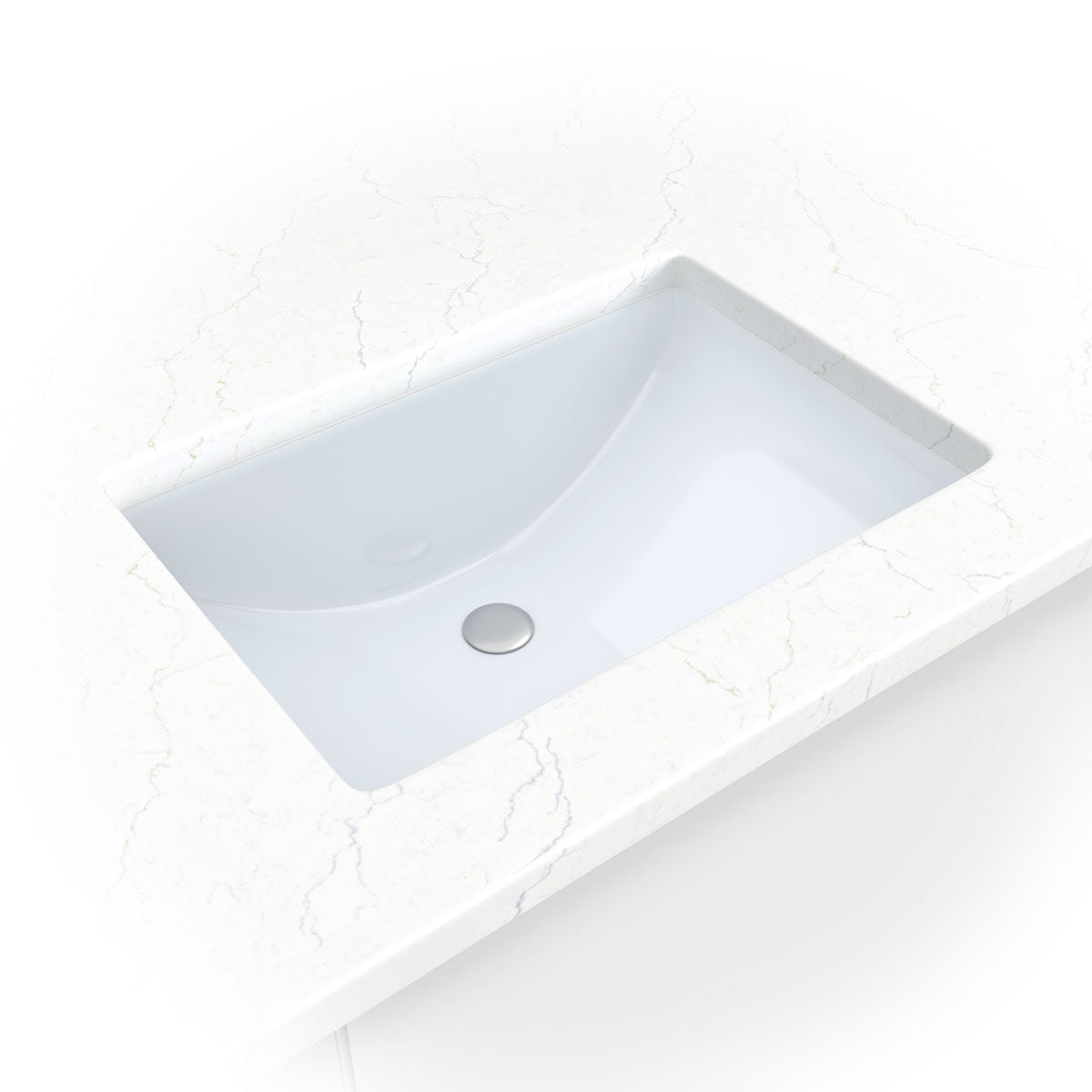 MSI white porcelain straight-wall rectangular undermount bathroom sink installed in a vanity