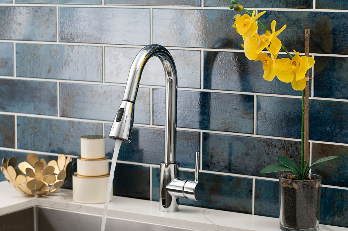 MSI Touch-Free Infrared Sensor Kitchen Faucet 811 in Chrome - kitchen scene detail