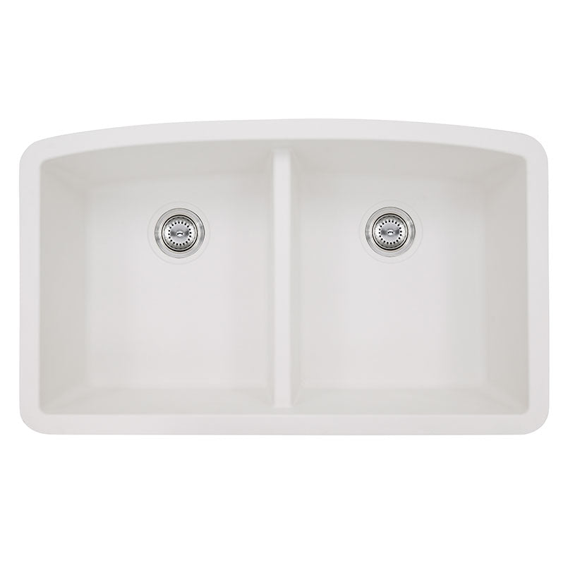 MSI Quartz Composite 50/50 Double-Bowl Undermount Kitchen Sink 32" — White