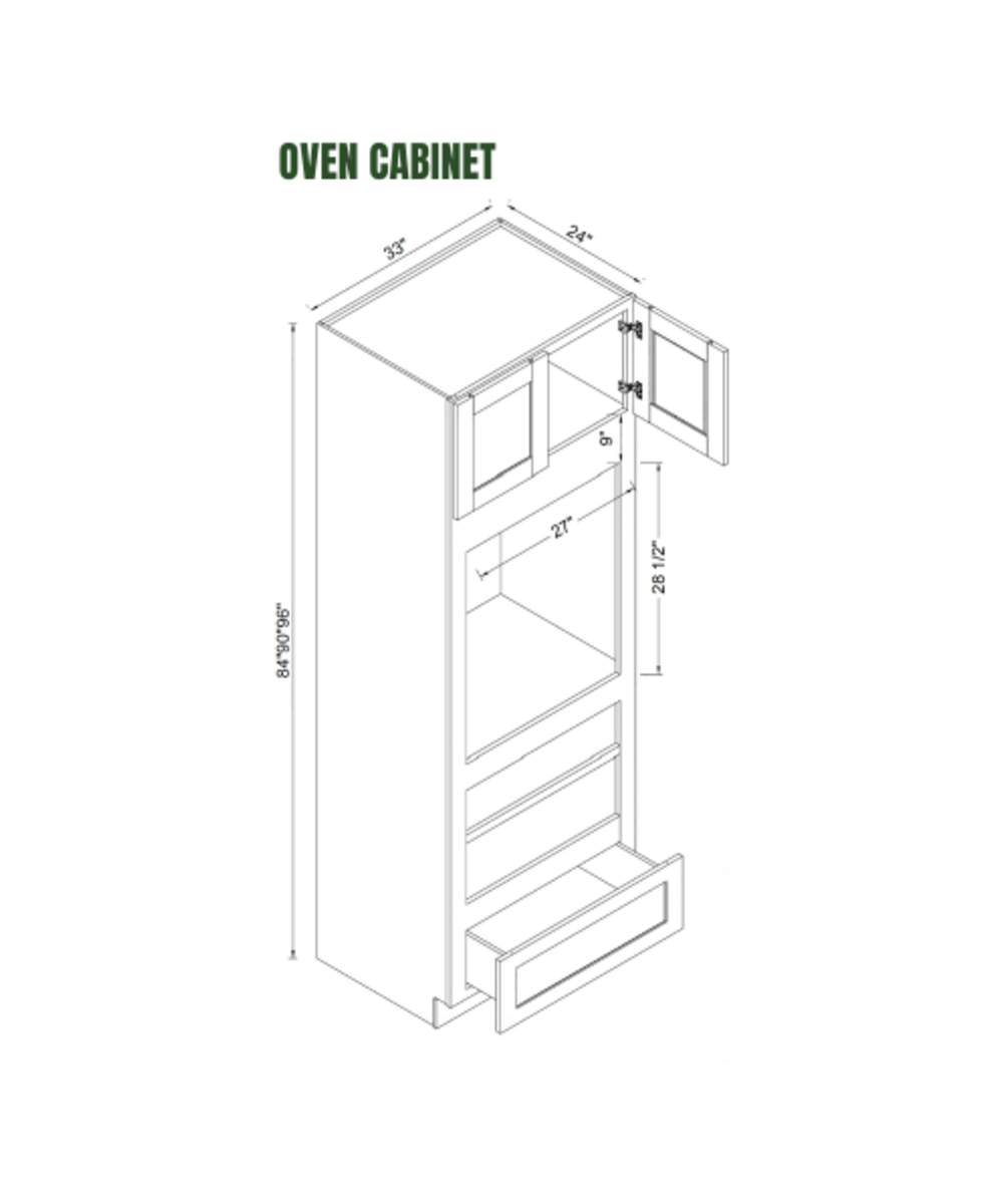 Rose Hill tall oven cabinet specification drawing