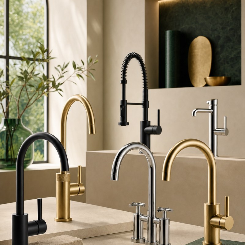 Assorted kitchen and bathroom faucet finishes