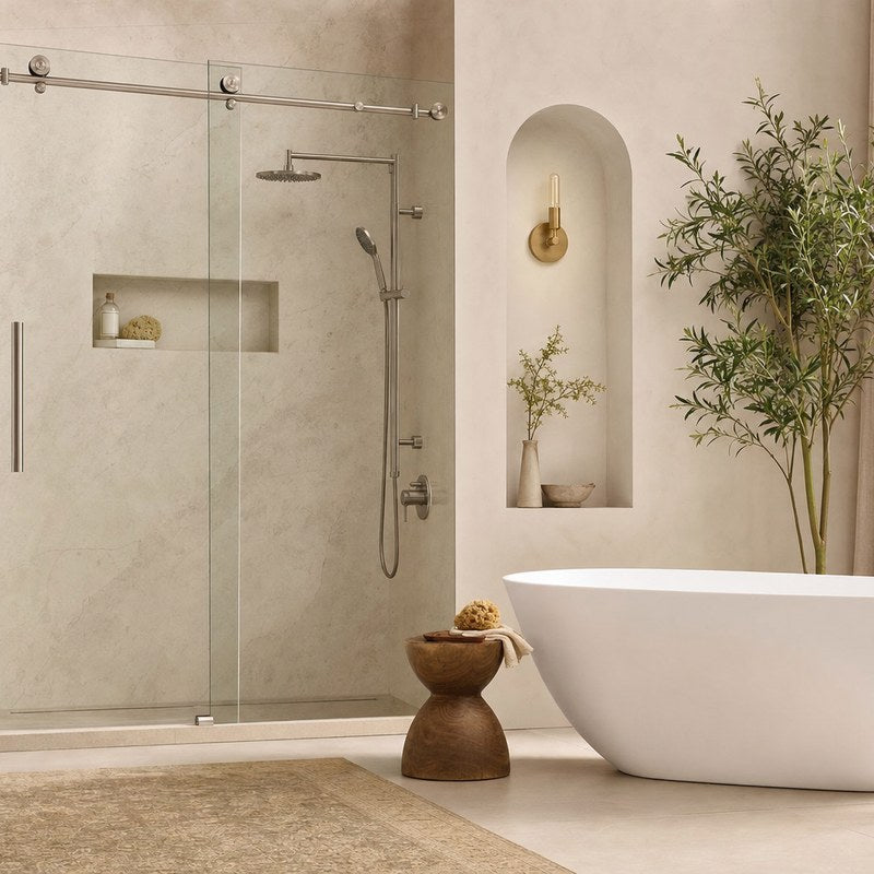 Tile installed on shower and bathroom walls