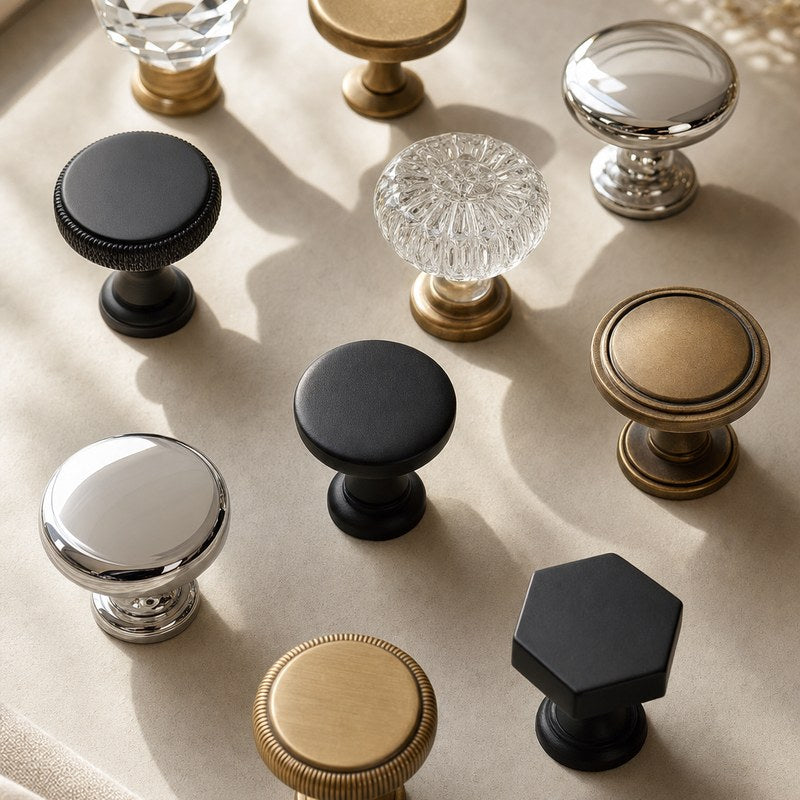 Assorted round and square cabinet knobs