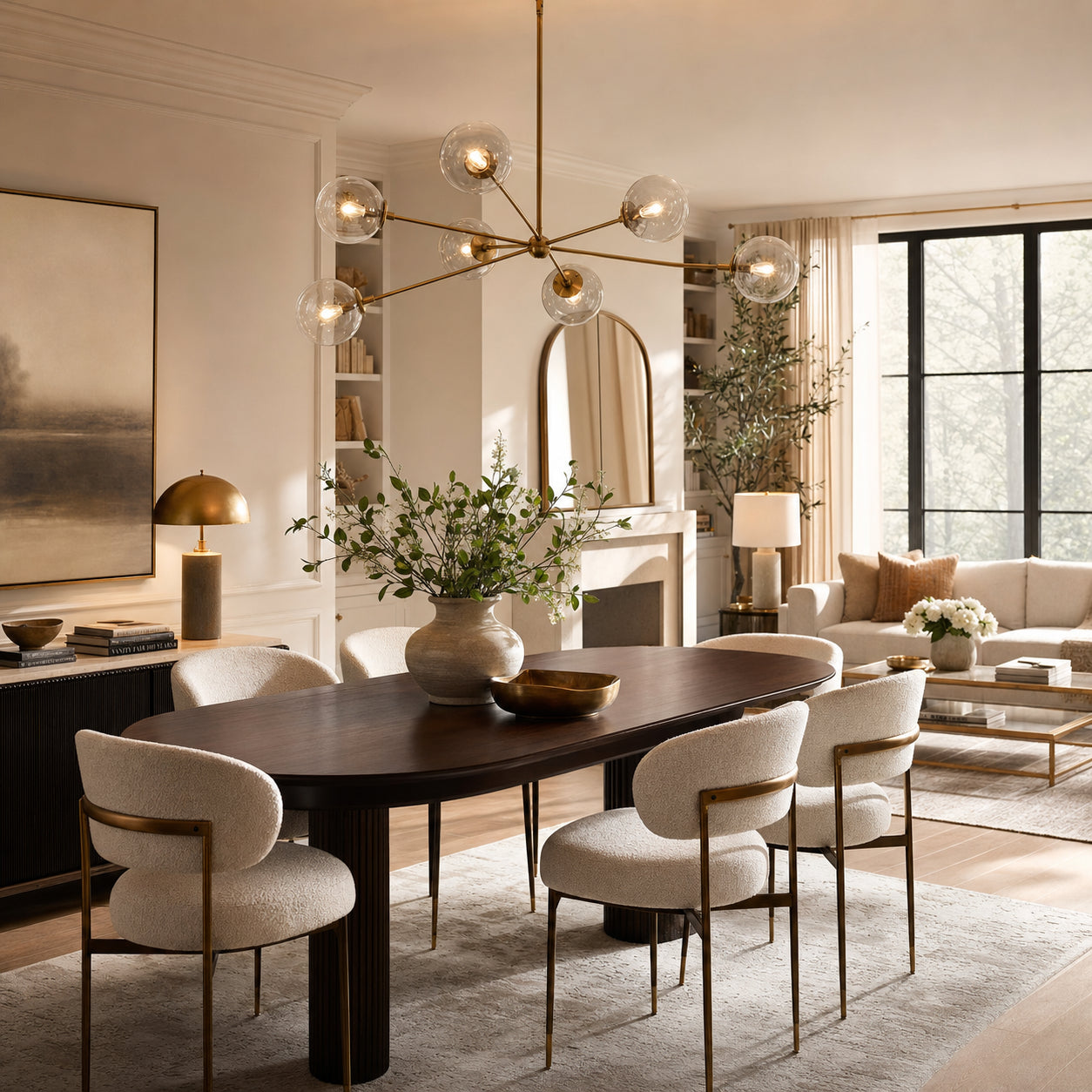 Living and dining room with coordinated finished flooring