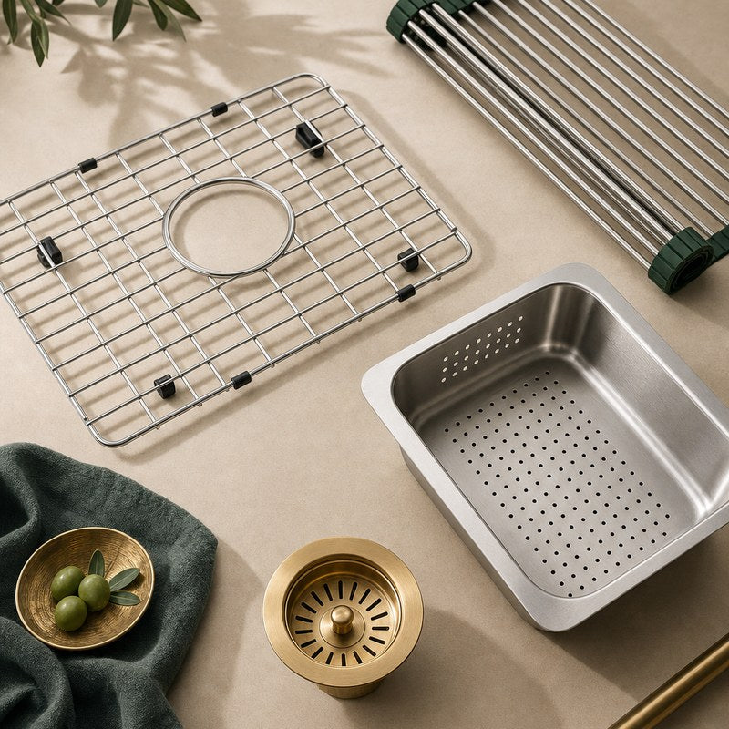Coordinated bathroom sink accessories and hardware
