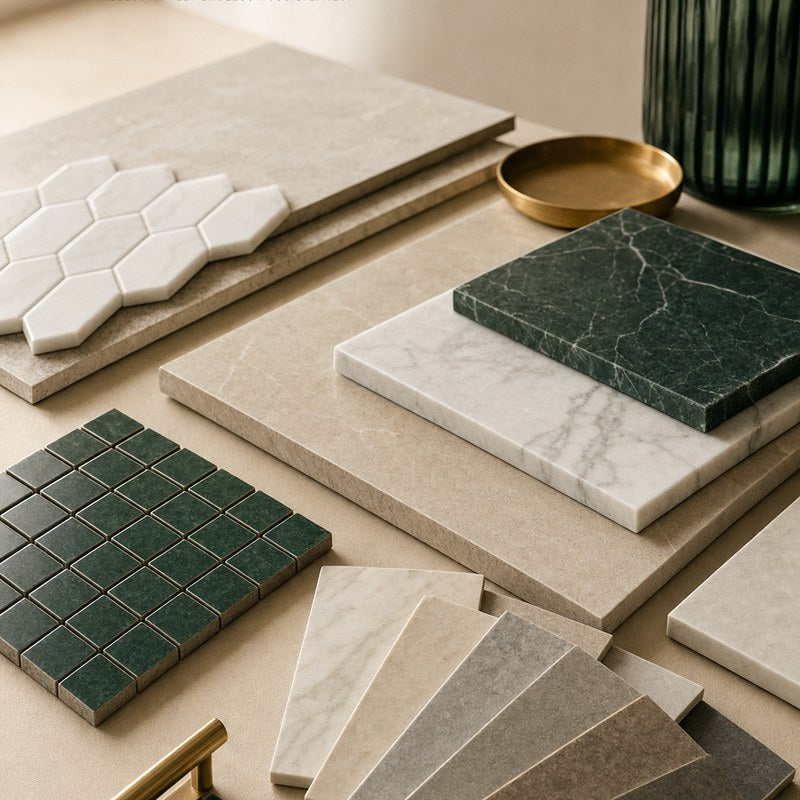 Curated assortment of floor, wall, and mosaic tile