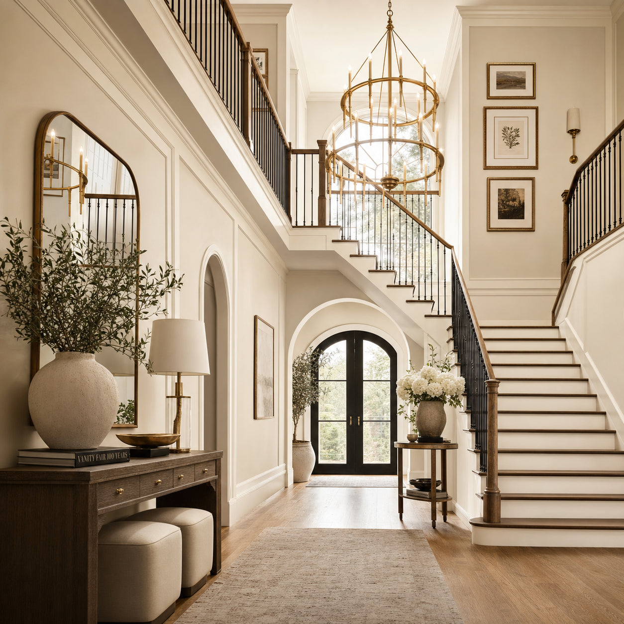 Entry hall with finished flooring stair parts and coordinated trim
